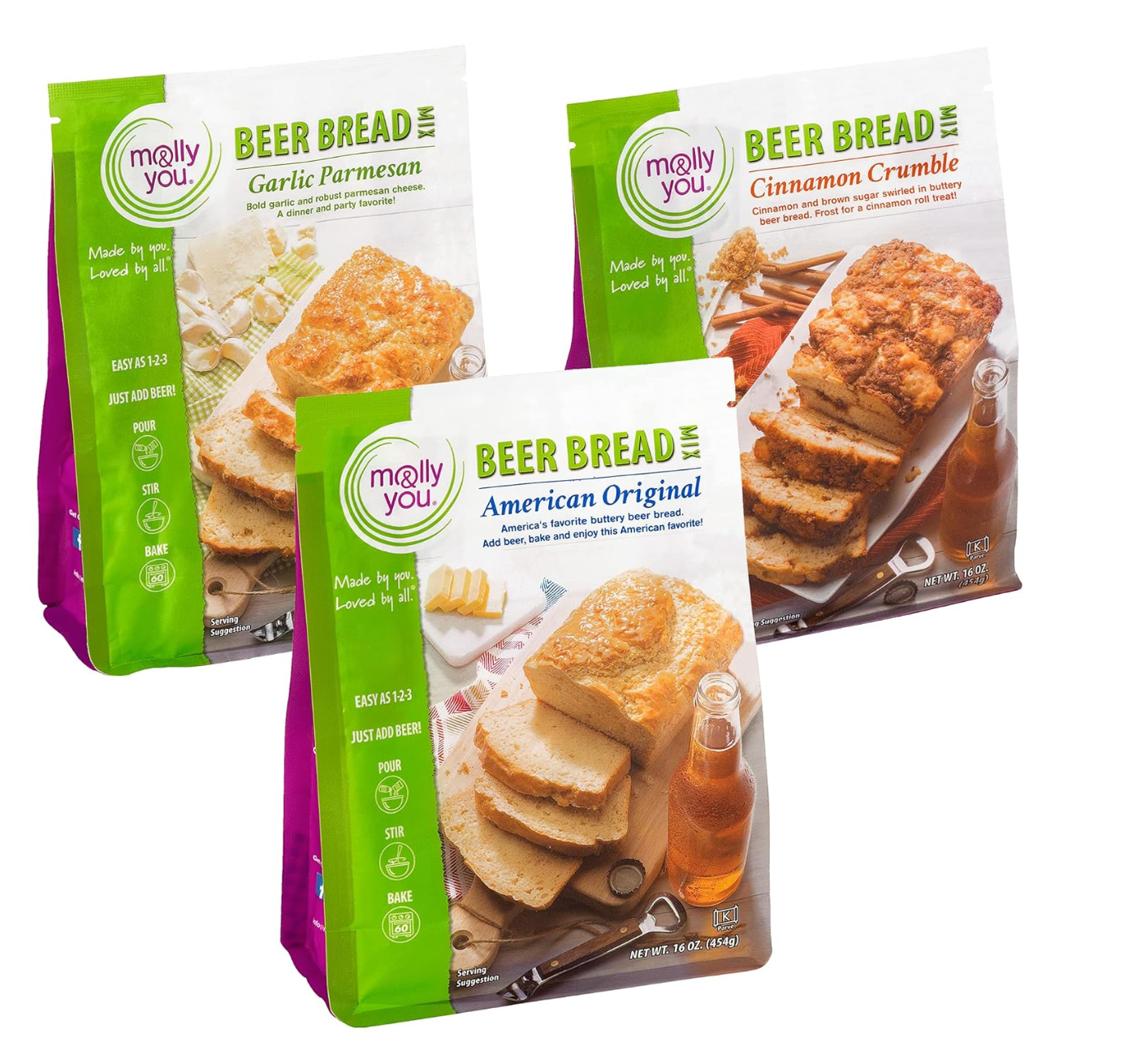 Customers Top Favorite Beer Bread Mixes - Garlic Parmesan, American Original, Cinnamon Crumble Beer Bread Mix